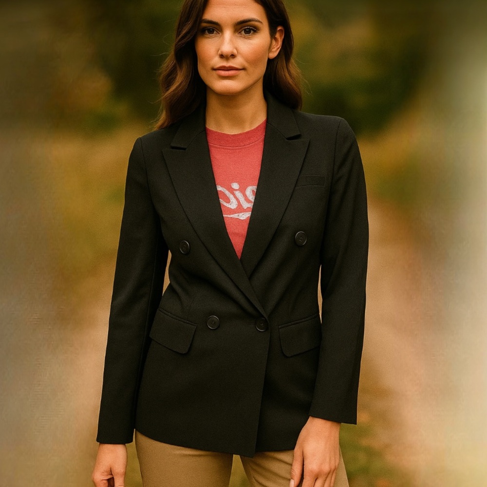 NWOT Aritzia Babaton Black Wool Blend light Double Breasted Tailored Blazer
